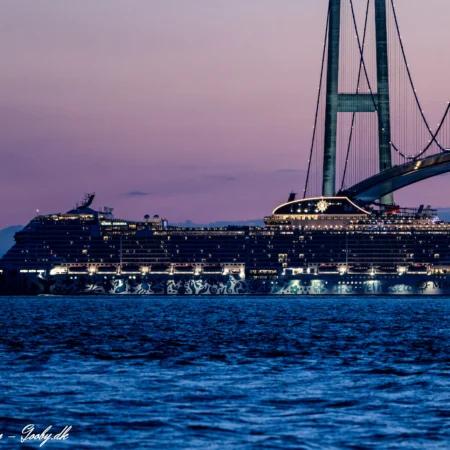 MSC Euribia passerede Storebæltsbroen for første gang i år. Foto: Nicolaj D. Jepsen